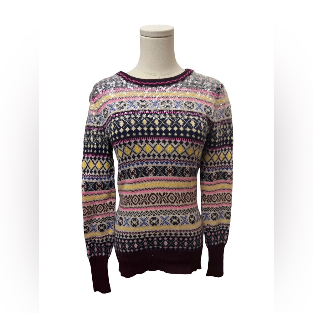 J. Crew sequin Fair Isles Lambswool Sweater - Nordic Multicolor - XS